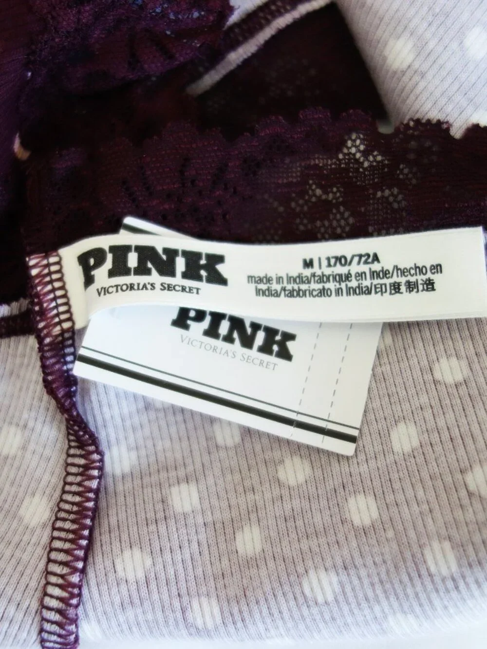 Victoria's Secret PINK WINK LACE-TRIM CHEEKY PANTY Polka Dots Burgundy (M) NWT!